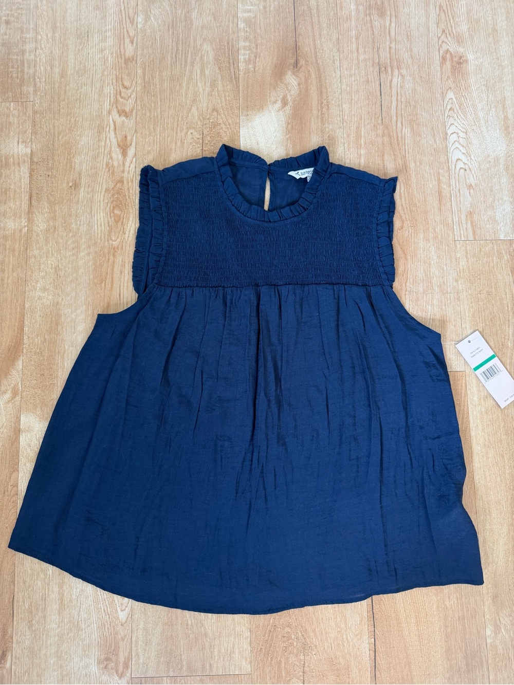 Nanette Lepore Navy Sleeveless Ruffle Smocked Yoke Top